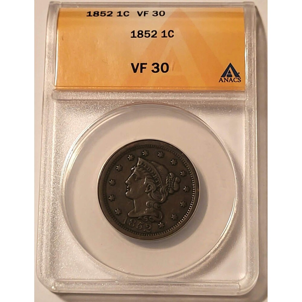 1852 Braided Hair Cent VF30 ANACS